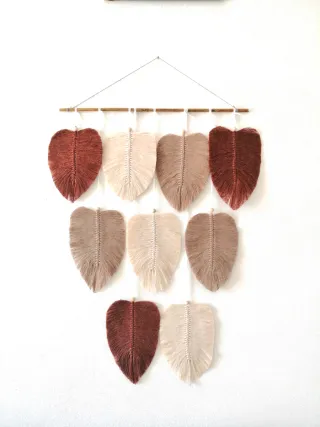 Arazzo Macramè Foglie Beige e Marrone