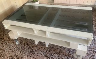 Mesa Palets Salón Cristal Blanca hecha a mano