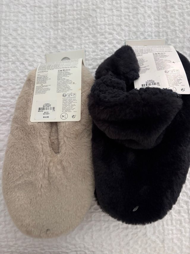 Zapatillas casa invierno Primark beige y negro