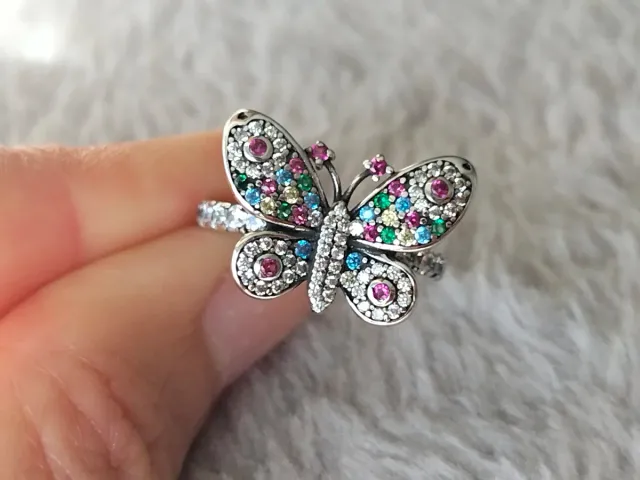 Anillo Mariposa Plata Ley Piedras Multicolor