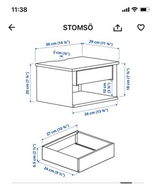 Mesita de noche Ikea 1 día uso madera