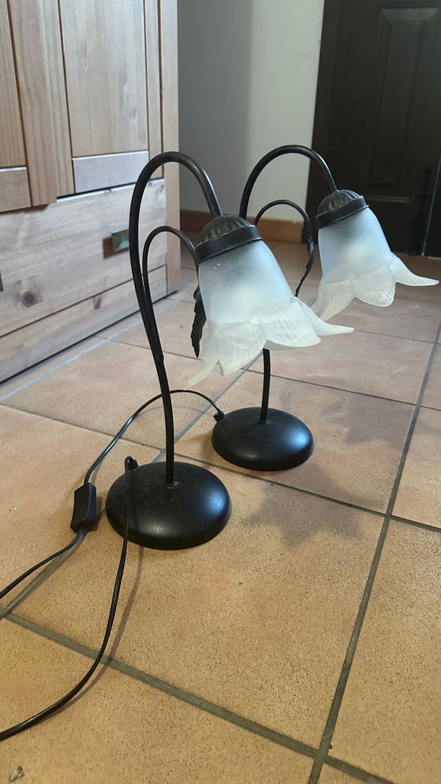 2 Lamparitas de noche flor forja y cristal