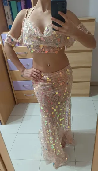 Traje Bellydance Beige/Multicolor 