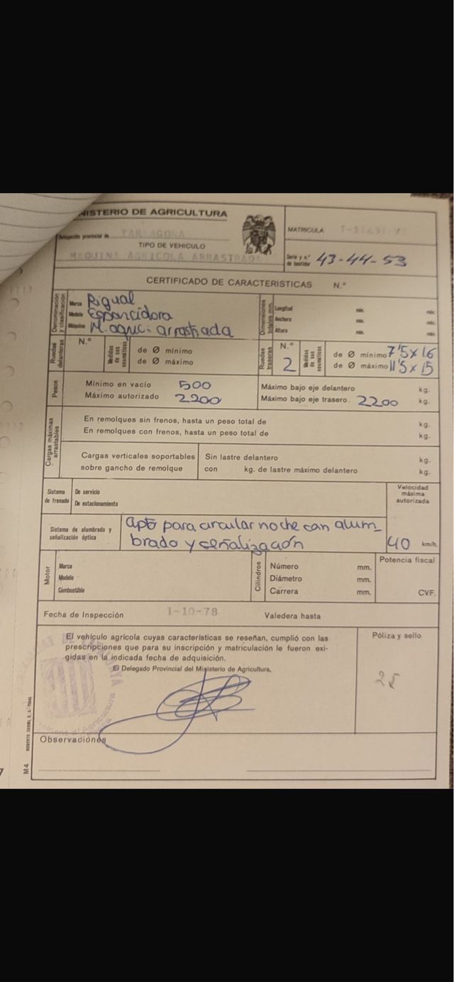 Remolque agrícola con papeles para tractor