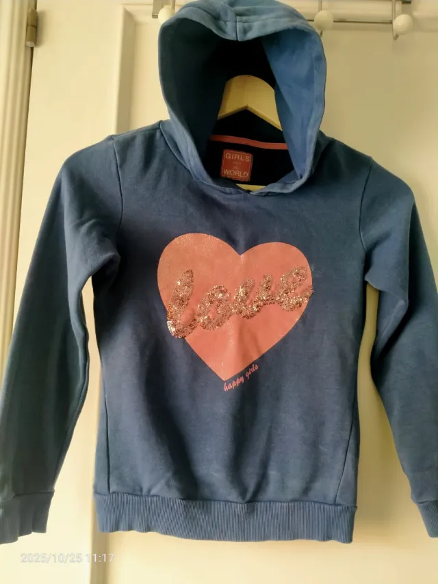 Sudadera niña capucha corazón lentejuelas