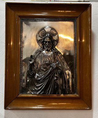 Antiguo Cuadro Sagrado Corazón Jesús Relieve