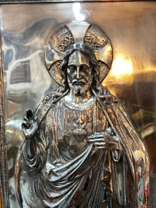 Antiguo Cuadro Sagrado Corazón Jesús Relieve