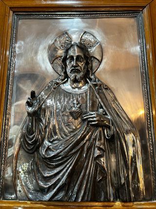 Antiguo Cuadro Sagrado Corazón Jesús Relieve