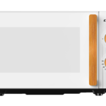 Microondas blanco con detalles madera