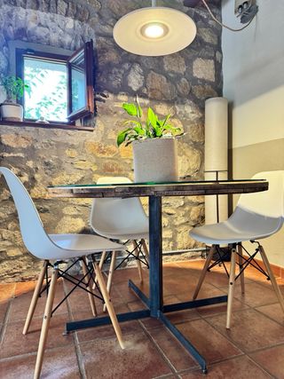 Mesa original restaurada madera y cristal