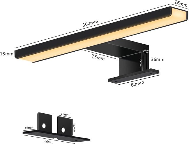 Aplique baño negro led 30cm 5w 3000K blanco cálido