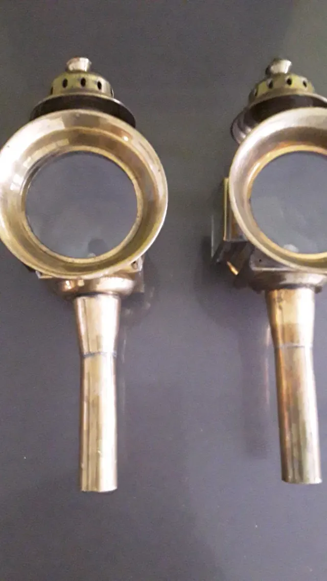 Pareja antiguos faroles carruaje latón S.XIX