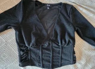 Blusa Corset Negra Brillante Marca Ela