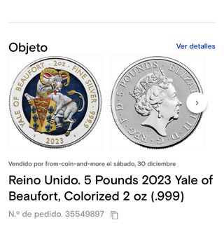 Moneda 2 oz Yale of Beaufort Coloreada