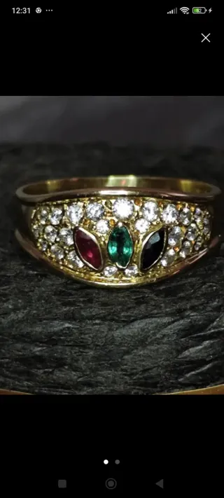 Anillo Oro 18k 3.9gr 3 Gemas Centrales