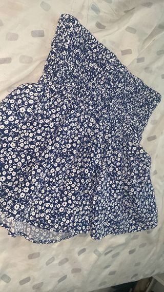Falda pantalón floral azul y blanca