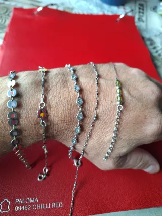 Lote 1 ,3 pulseras y 2 tobilleras plata 925