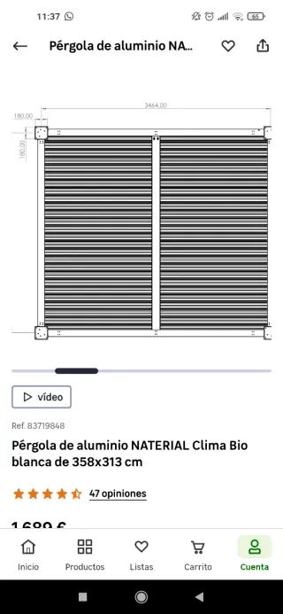 Pérgola bioclimática moderna, 348x313 de aluminio