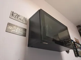 Mueble Almacenaje Negro Puerta Cristal