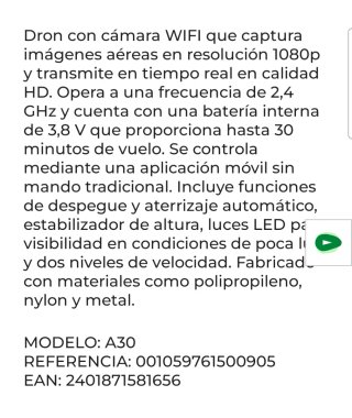 Dron Roll Run Halcón A30 con Cámara