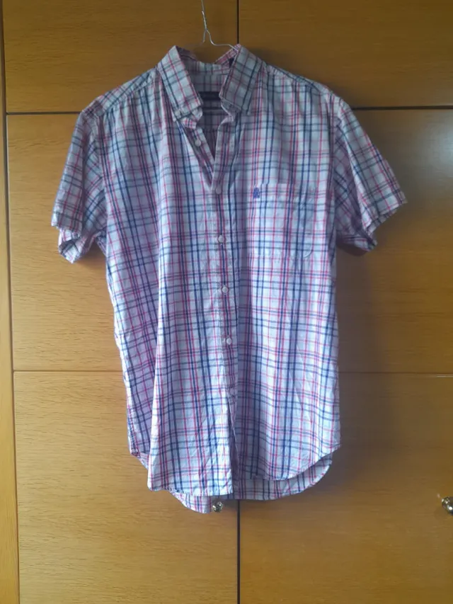 Camisa Cortefiel Manga Corta Talla M Cuadros rosa,
