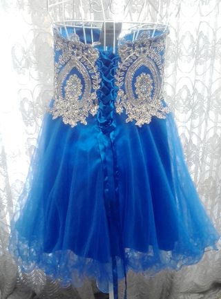 Vestido fiesta corto azul y dorado T.36