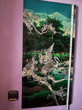 Cuadro chino nacar aves y paisaje