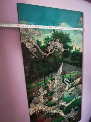 Cuadro chino nacar aves y paisaje