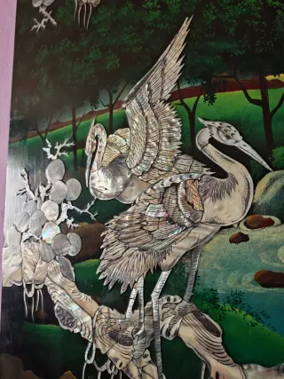 Cuadro chino nacar aves y paisaje