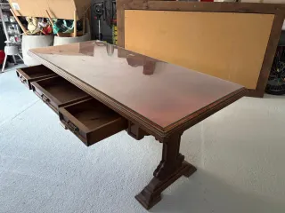 Mesa de despacho antigua madera y cristal
