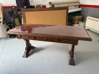 Mesa de despacho antigua madera y cristal