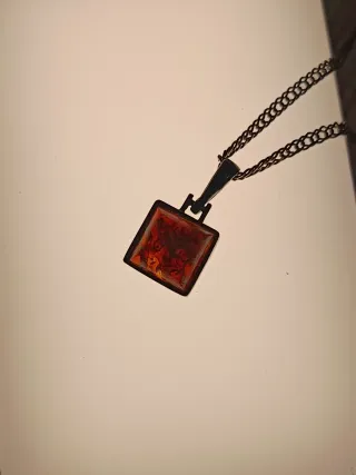 Colgante Plata Ley y Ámbar Cuadrado