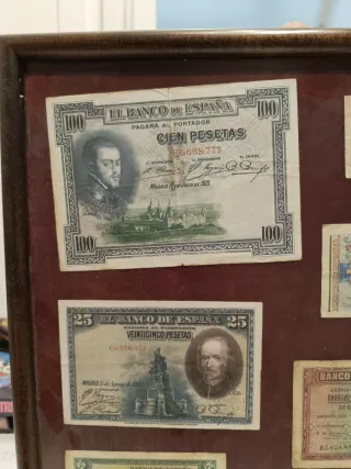 Marco con billetes pesetas colección