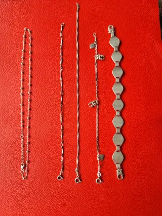 Lote 4, 3 pulseras,tobillera,Gargantilla,plata 925