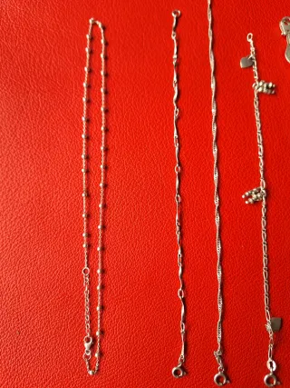 Lote 4, 3 pulseras,tobillera,Gargantilla,plata 925