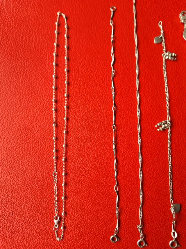 Lote 4, 3 pulseras,tobillera,Gargantilla,plata 925