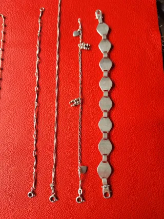 Lote 4, 3 pulseras,tobillera,Gargantilla,plata 925