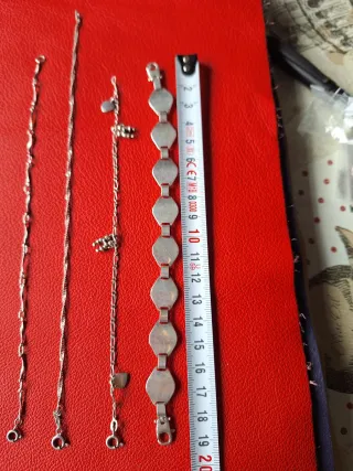 Lote 4, 3 pulseras,tobillera,Gargantilla,plata 925