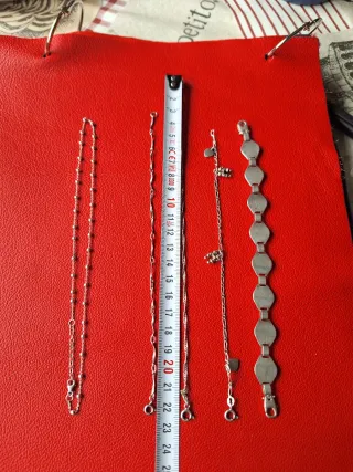Lote 4, 3 pulseras,tobillera,Gargantilla,plata 925