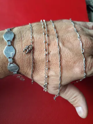 Lote 4, 3 pulseras,tobillera,Gargantilla,plata 925