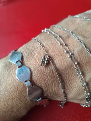 Lote 4, 3 pulseras,tobillera,Gargantilla,plata 925