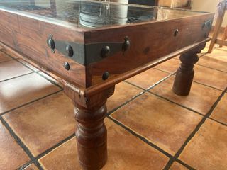 Mesa de centro rústica madera y cristal