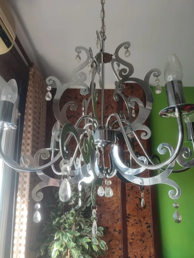 Lámpara araña comedor plata y cristal