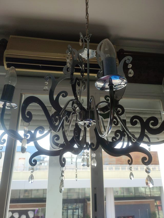 Lámpara araña comedor plata y cristal