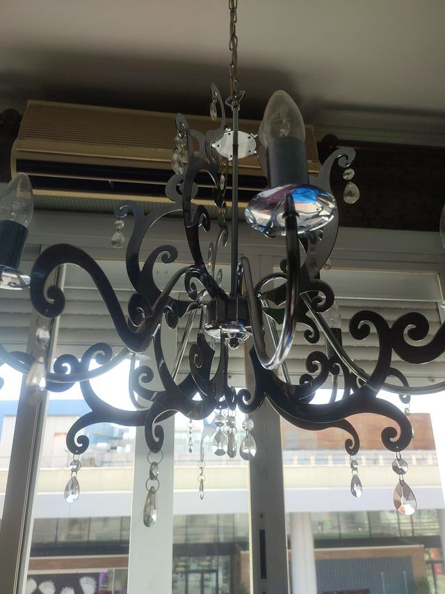 Lámpara araña comedor plata y cristal