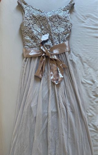 Vestido largo de fiesta gris plateado