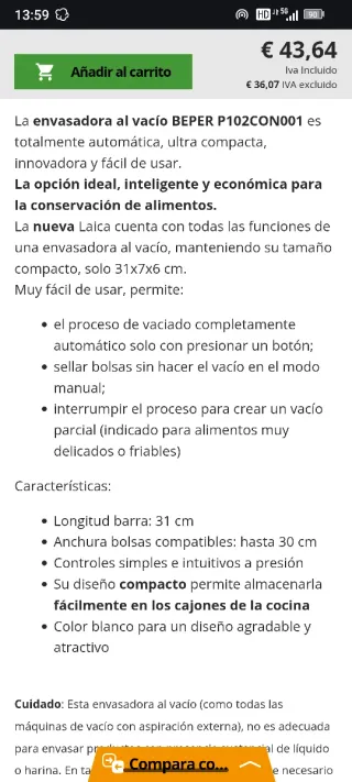 Envasadora al vacío Beper P102CON001