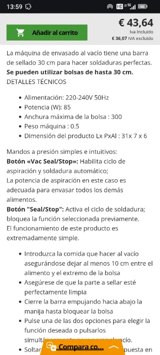 Envasadora al vacío Beper P102CON001