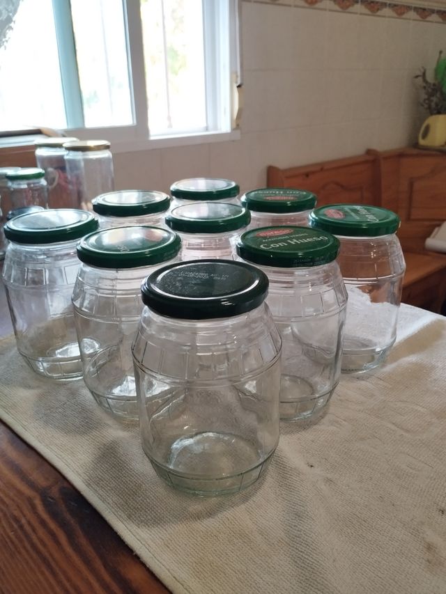 Lote 9 Botes Cristal con Tapa Verde para conserva