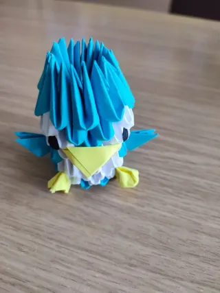Pingüino Origami 3D Azul y Blanco